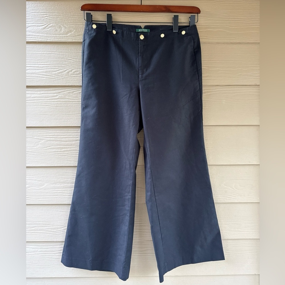 Lauren Ralph Lauren Black Cotton Stretch Wide Leg Pants Size 14